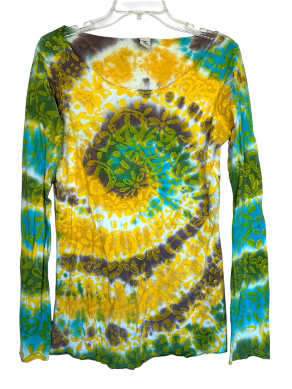 Lucky Brand Tie Dye Peace tie dye festival Boho Hippie Top Medium Womens Vtg